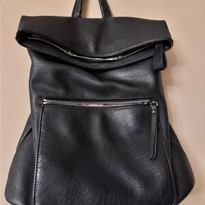 Large Black  Vegan Leather purse & Backpack with Silver Accents
